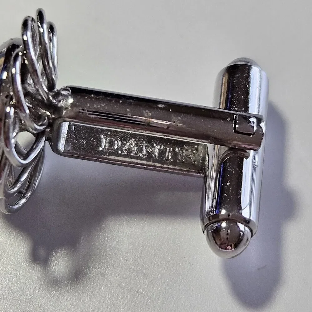 Vintage Dante Silver Tone Blue Semiprecious Cufflinks And Tie Pin Set